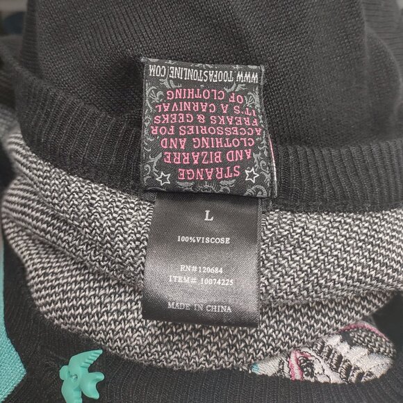 Too Fast black teal embroidered birds button front cardigan sweater ladies Large - Picture 10 of 10